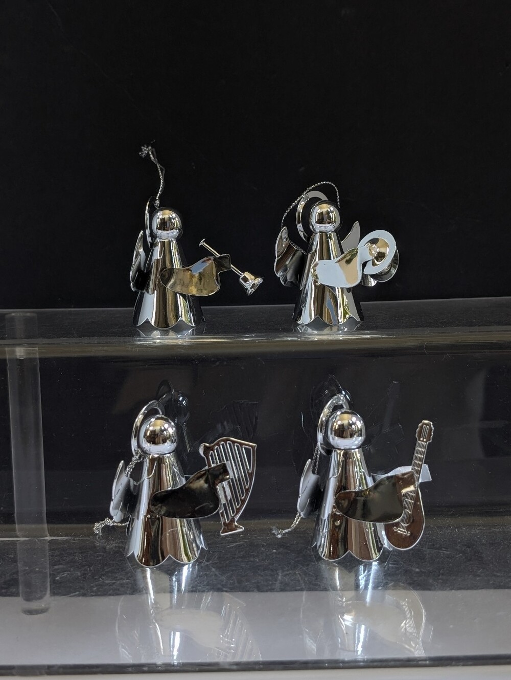 Set of 4 Silver Angel Ornaments - Musical Theme